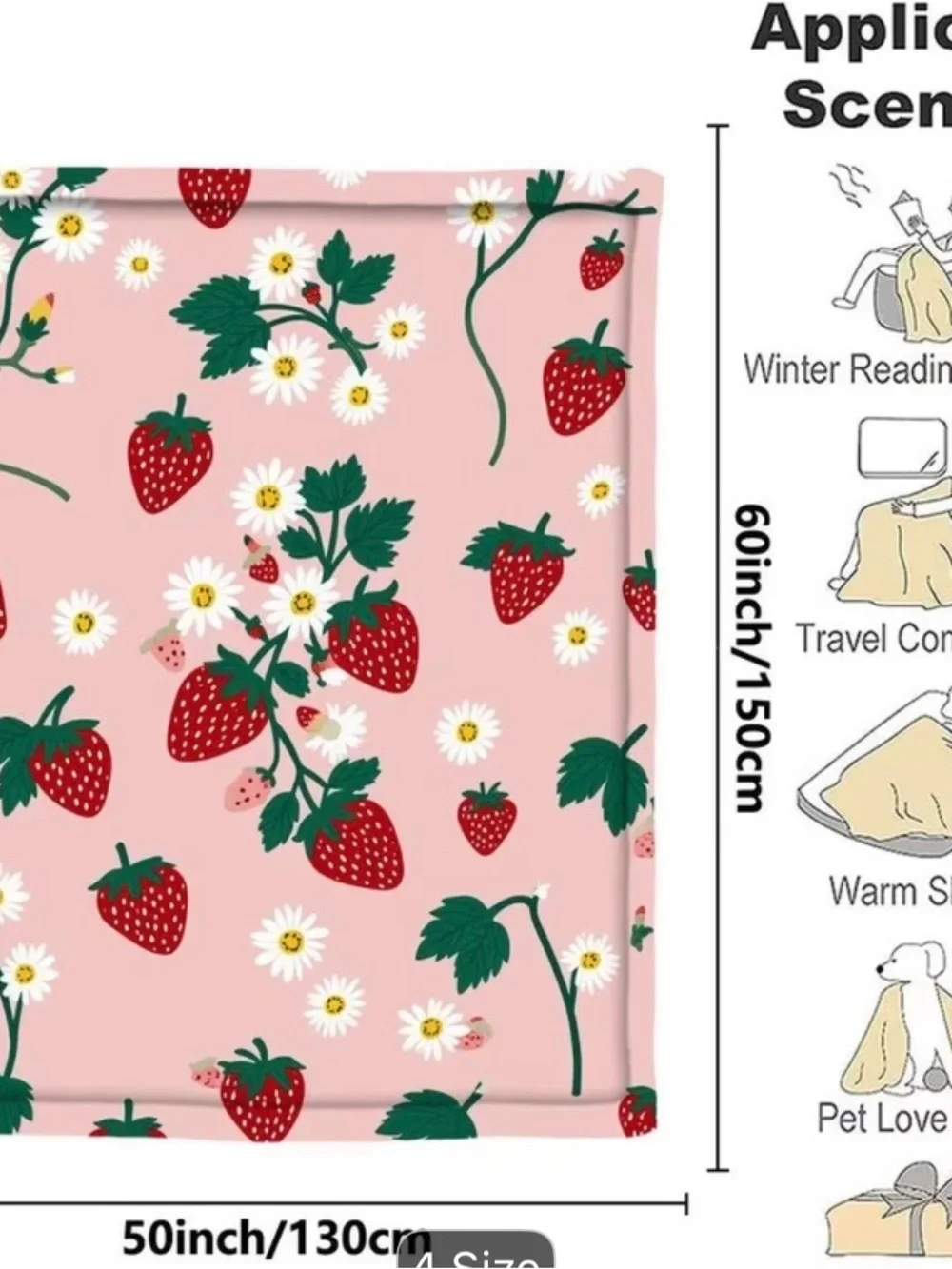 Pink Strawberry & Daisy Throw Blanket
